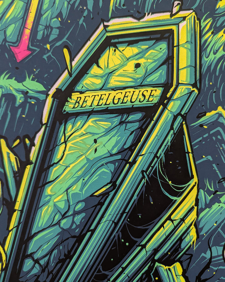 Beetlejuice by Dan Mumford - Limited Edition Regular Tim Burton AMPLimited edition Beetlejuice screen print by Dan Mumford. Hand-numbered silkscreen, regular edition of 250. Hero Complex Gallery, 18x24 inches, mint.