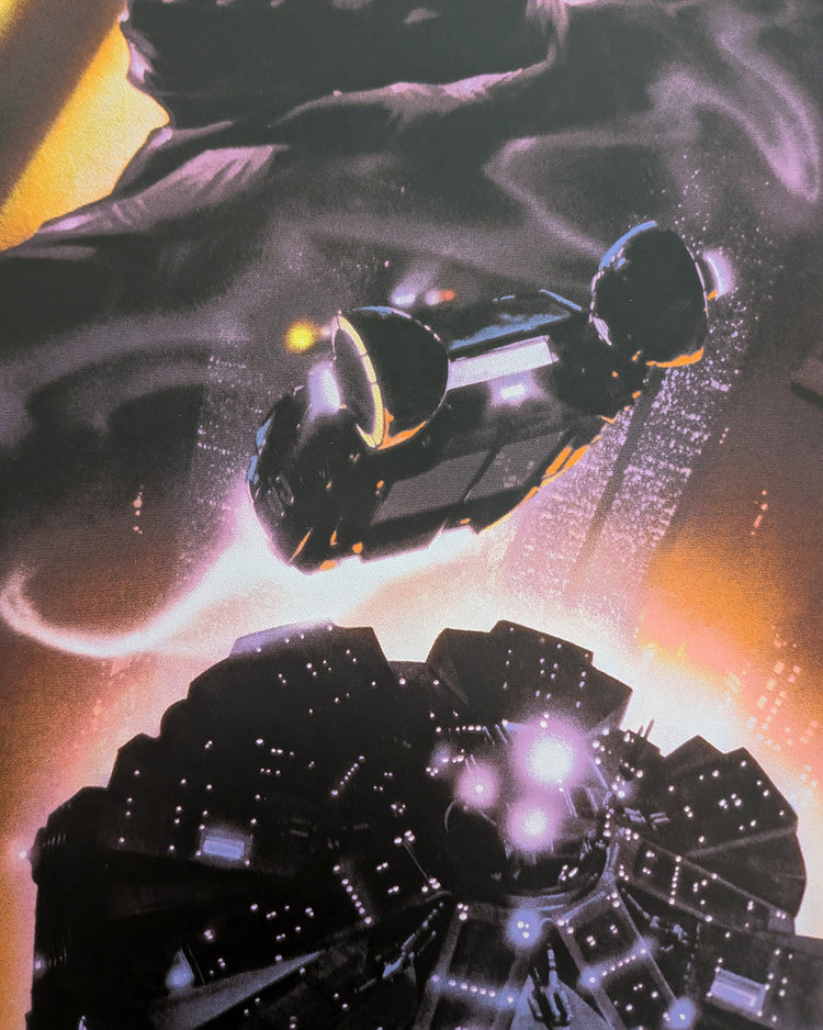 BLADE RUNNER (art print foil 2020) by John AlvinLimited edition hand-pulled screen print of movie poster art for Ridley Scott's 1982 sci-fi noir masterpiece Blade Runner, created by legendary Hollywood poster artist John Alvin. This officially licensed mo
