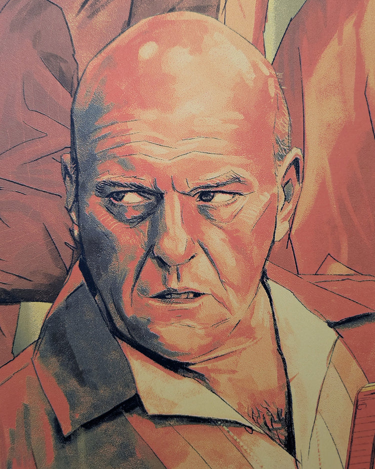 Breaking Bad by Aurelio Lorenzo - Limited Edition Vince Gilligan AMPLimited edition Breaking Bad screen print by Aurelio Lorenzo. Hand-numbered silkscreen, edition of 100. Vince Gilligan AMC series, 24x36 inches, mint.