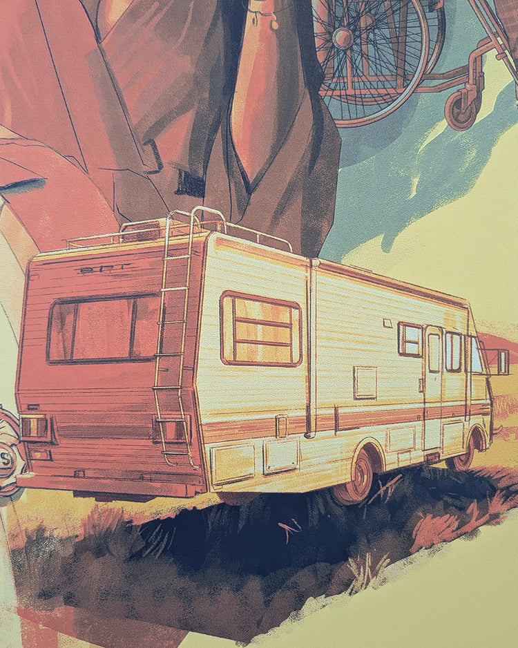 Breaking Bad by Aurelio Lorenzo - Limited Edition Vince Gilligan AMPLimited edition Breaking Bad screen print by Aurelio Lorenzo. Hand-numbered silkscreen, edition of 100. Vince Gilligan AMC series, 24x36 inches, mint.
