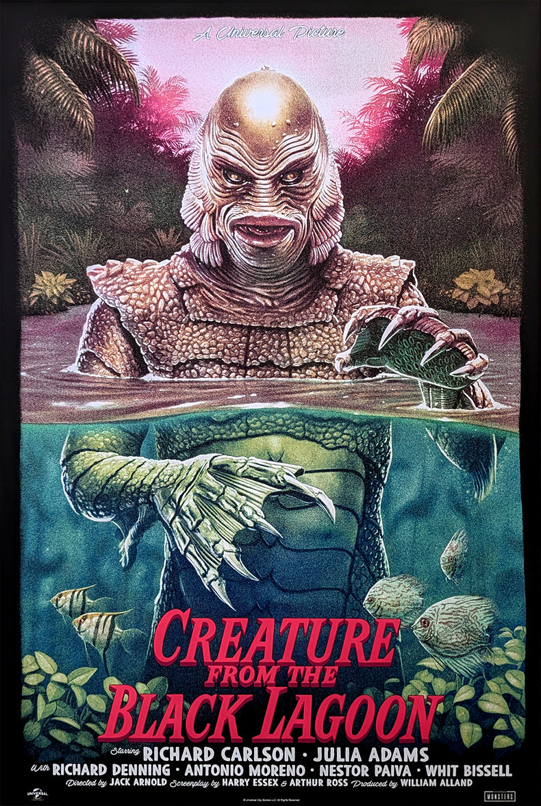 Creature From the Black Lagoon by Tom Walker - Limited Edition Regular Jack Arnold AMPLimited edition Creature From the Black Lagoon screen print by Tom Walker. Hand-numbered silkscreen, regular edition of 175. Universal Monsters, 24x36, mint.