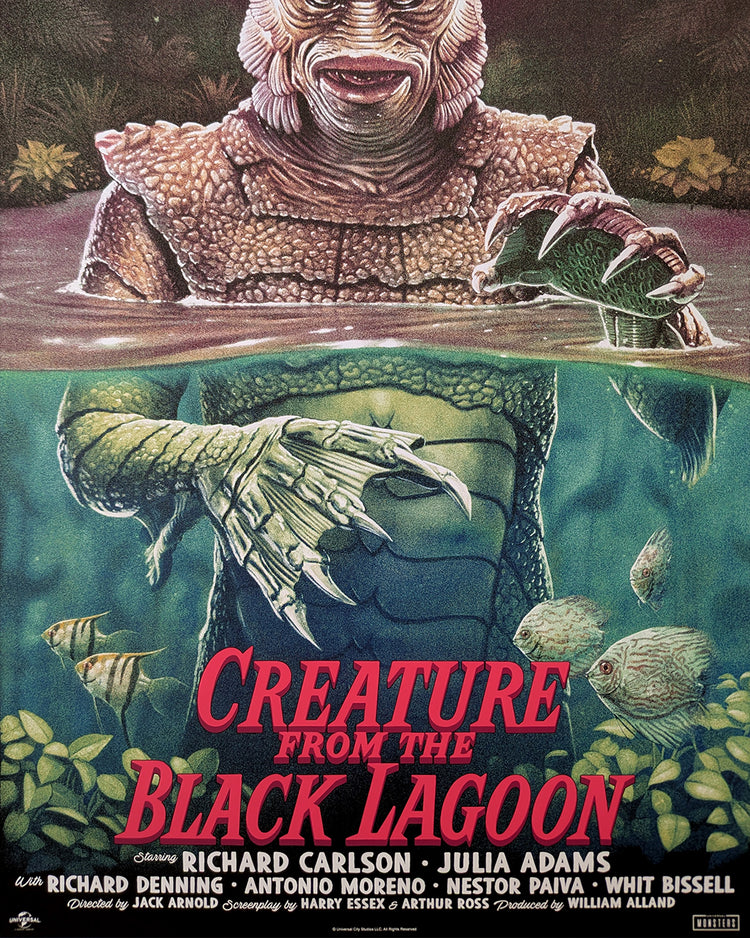 Creature From the Black Lagoon by Tom Walker - Limited Edition Regular Jack Arnold AMPLimited edition Creature From the Black Lagoon screen print by Tom Walker. Hand-numbered silkscreen, regular edition of 175. Universal Monsters, 24x36, mint.