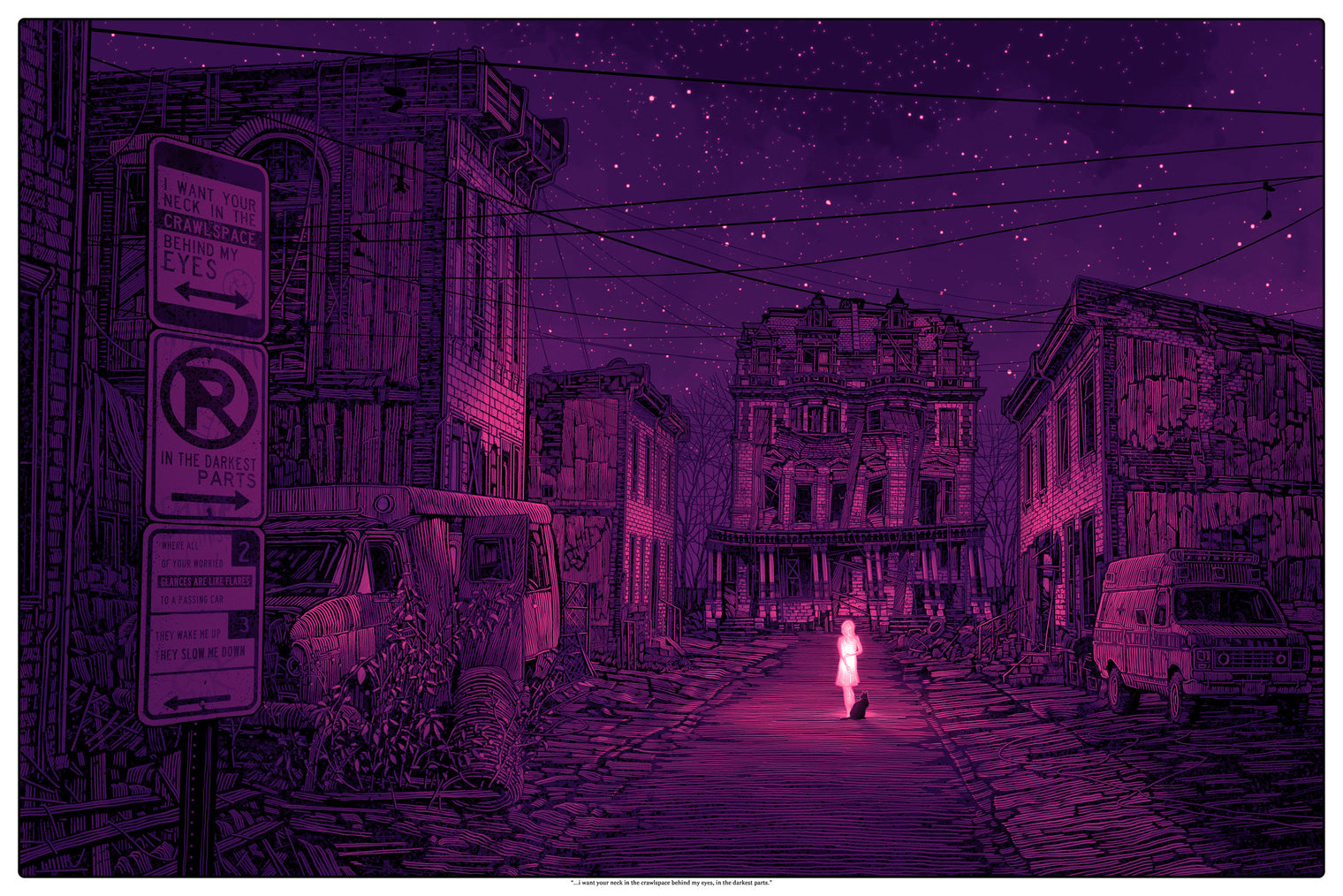 I WANT YOUR NECK IN THE CRAWLSPACE BEHIND MY EYES (purple) by Daniel Danger
