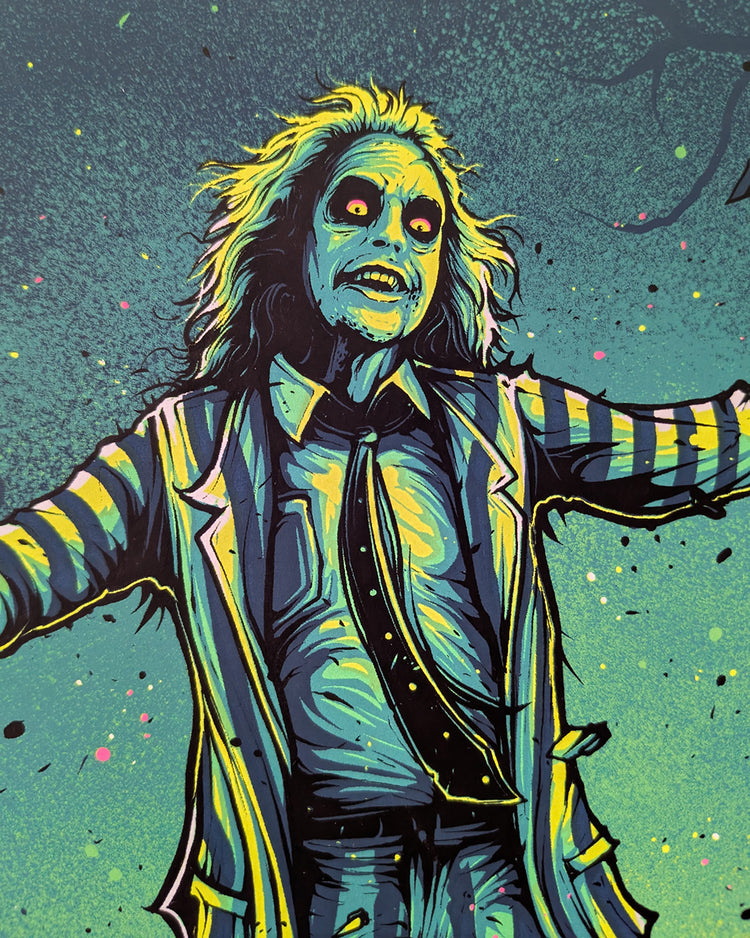 Beetlejuice by Dan Mumford - Limited Edition Regular Tim Burton AMPLimited edition Beetlejuice screen print by Dan Mumford. Hand-numbered silkscreen, regular edition of 250. Hero Complex Gallery, 18x24 inches, mint.