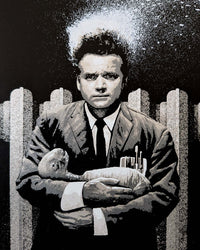 ERASERHEAD by Marko Manev limited edition screen print, featuring iconic scene with character holding a baby.