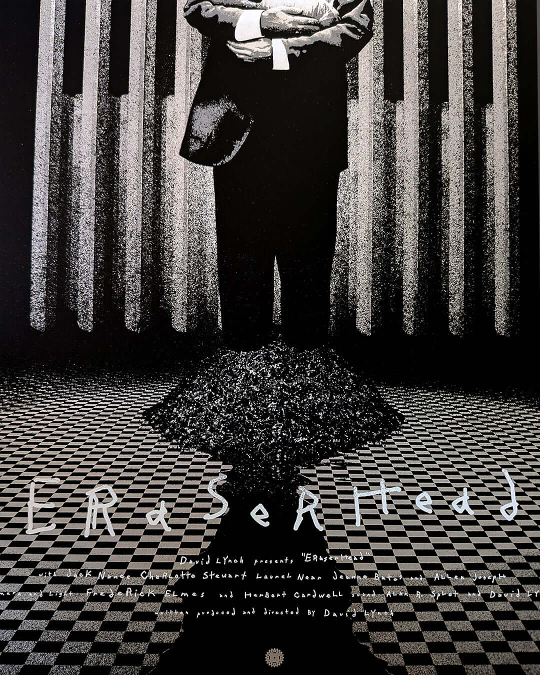 Limited edition screen print for ERASERHEAD by Marko Manev, featuring a dramatic black and white design.