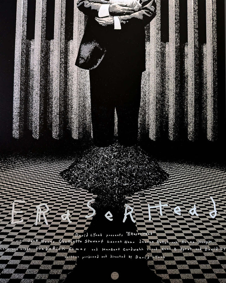 Limited edition screen print for ERASERHEAD by Marko Manev, featuring a dramatic black and white design.