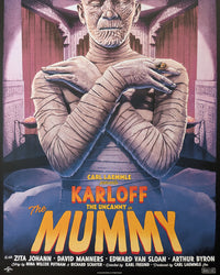 The Mummy by Tom Walker - Limited Edition Regular Karl Freund AMPLimited edition The Mummy screen print by Tom Walker. Hand-numbered silkscreen, regular edition of 175. Universal Monsters 1932 classic, 24x36 inches, mint.