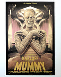 The Mummy by Tom Walker - Limited Edition Gold Foil Variant AMP Karl FreundLimited edition The Mummy screen print by Tom Walker. Hand-numbered silkscreen, gold foil variant edition of 50. Universal Monsters 1932 classic, mint.
