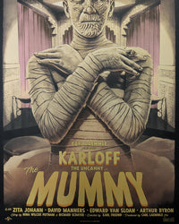 The Mummy by Tom Walker - Limited Edition Gold Foil Variant AMP Karl FreundLimited edition The Mummy screen print by Tom Walker. Hand-numbered silkscreen, gold foil variant edition of 50. Universal Monsters 1932 classic, mint.
